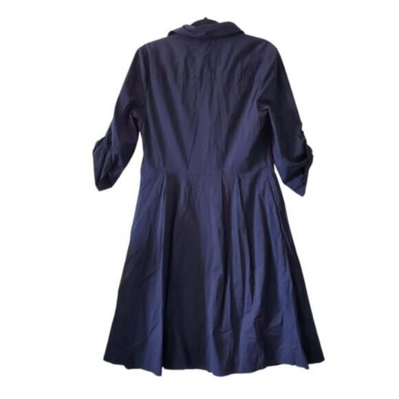 Tory Burch Blythe Cotton A-Line Feminine Poplin Shirt Dress Navy 12 - Picture 3 of 7